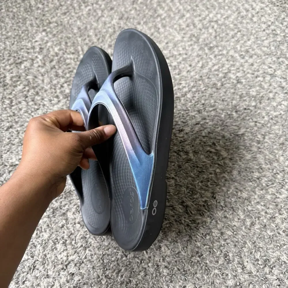 OOFOS OOlala Luxe Recovery Thong Flip Flop Sandals Midnight Spectra Women’s 11